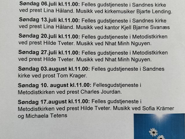 Felles sommergudstjeneste med Sandnes kirke