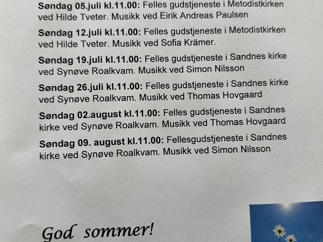 Sommerens gudstjenester